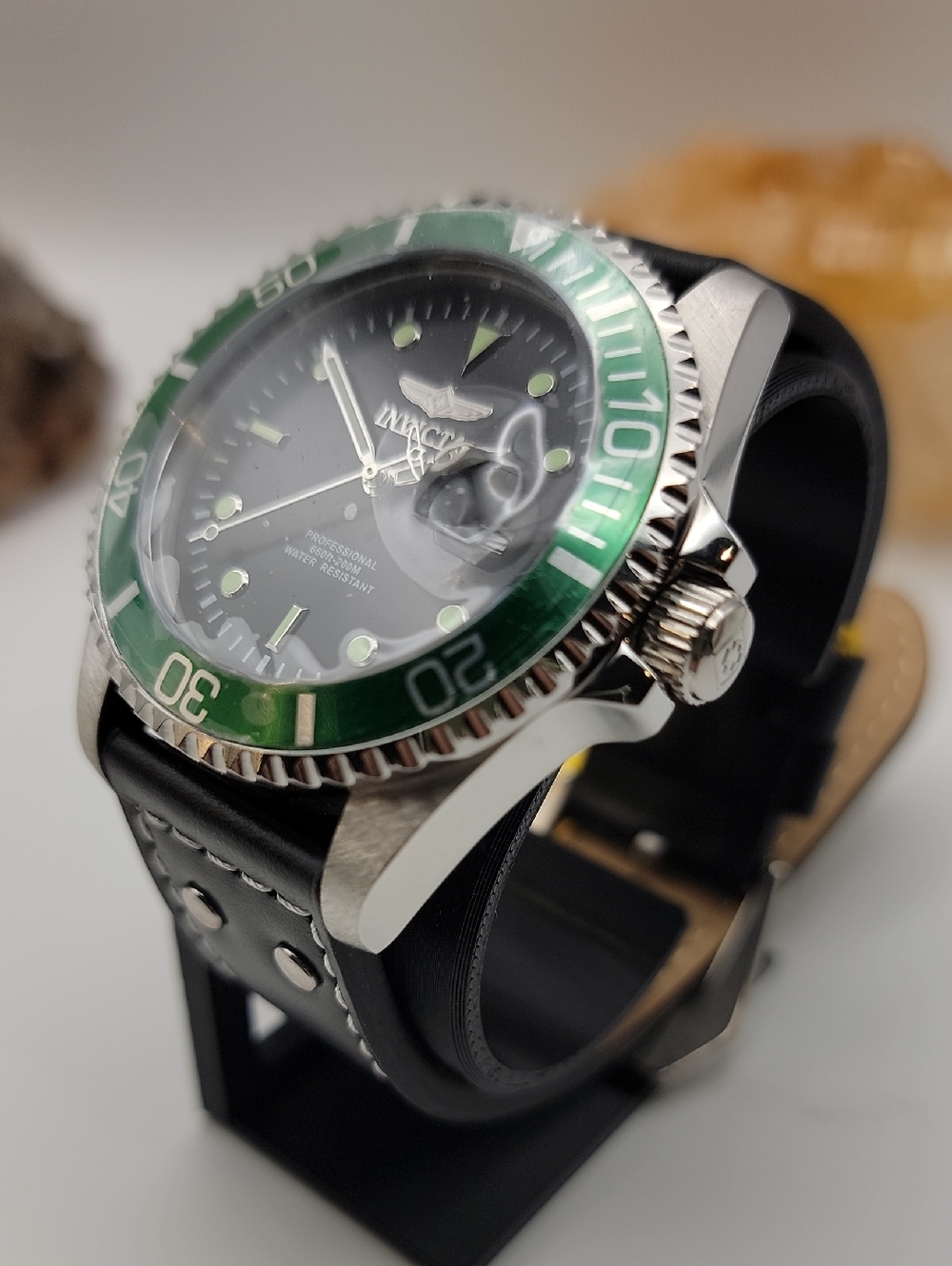 NWT Invicta Pro Diver Men's Watch - 43mm. Black Green 22072 Leather Strap - Picture 4 of 13